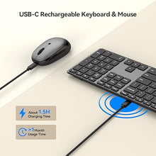 Load image into Gallery viewer, AUSDOM Wireless Keyboard and Mouse Combo, 2.4Ghz Cordless Quiet Keyboard Mouse Set, Rechargeable Slim Silent Full Size Keyboard with 3 DPI Adjustable Mouse, Ultra-Thin for Windows, Laptop, Black Gray
