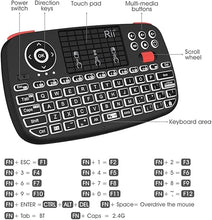 Load image into Gallery viewer, Rii (Upgrade) i4 Mini Bluetooth Keyboard with Touchpad, Blacklit Portable Wireless Keyboard with 2.4G USB Dongle for Smartphones, PC, Tablet, Laptop TV Box iOS Android Windows Mac.Black
