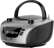 Load image into Gallery viewer, LONPOO Portable Boombox - CD Player, Bluetooth, USB, MP3, AUX, FM and AM Radio, Portable, Built-in Stereo Speakers, Carrying Handle, LCD Display, Gray
