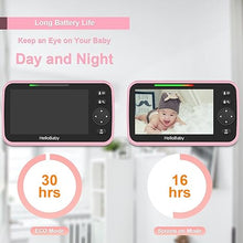 Load image into Gallery viewer, HelloBaby Upgrade Monitor, 5&#39;&#39;Sreen with 30-Hour Battery, Pan-Tilt-Zoom Video Baby Monitor with Camera and Audio, Night Vision, VOX, 2-Way Talk, 8 Lullabies, 1000ft Range No WiFi, Ideal Gifts - Pink
