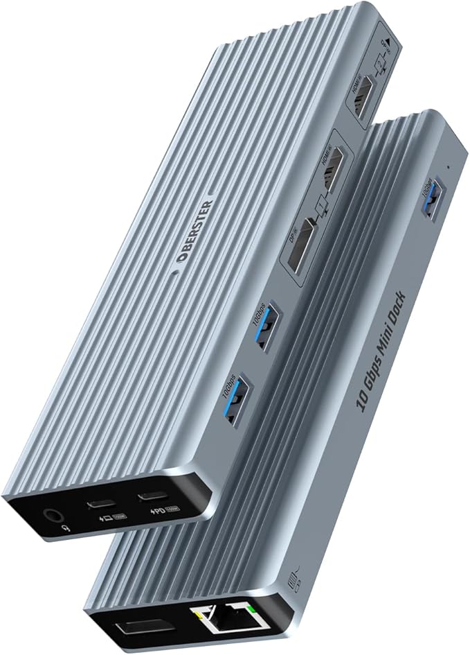 USB C Docking Station, OBERSTER USB C HUB with Dual 4K@60Hz Video Outputs Dual Monitor, (3 x USB 3.1 10 Gb/s, 2 x HDMI, 2 x DP, 100W PD, Gigabit Ethernet & Audio) for Windows and M1 Mac