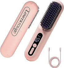 Load image into Gallery viewer, LOWRA ROUGE Hair Straightener Brush, 2 in 1 Negative Ionic Hair Straightening Brush, Cord &amp; Cordless Comb, 30s Fast Heating, For Women Touch-ups On-The-Go, Usb Recharge Auto Shut-Off Function- Pink
