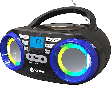 KLIM Boombox B3 Portable Audio System + FM Radio, CD, MP3, Bluetooth, AUX, USB, RGB Lights + Wired and Wireless Mode with Rechargeable Batteries + Upgraded CD Laser Lens + Digital EQ + New