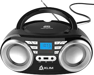 KLIM B3 Portable CD Player Boombox with FM Radio, Bluetooth, USB, AUX – Bluetooth Boombox MP3 Player with Dual Speakers, EQ Sound, 20 Preset Stations, Compact and Lightweight