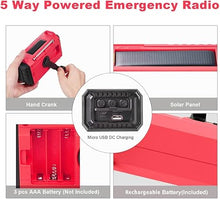 Load image into Gallery viewer, 5000mAh Weather Alert Radio, AM/FM/SW/NOAA Radio, Solar Hand Crank Portable Survival Emergency Radio,Rechargeable Battery Power Bank USB Cellphone Charger,Camping Flashlight Lantern,SOS Alarm,Compass
