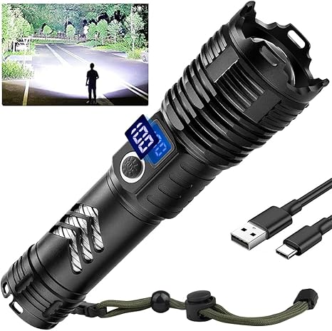 Flashlights High Lumens LED Rechargeable, 900,000 Lumen Brightest Flash Light, High Power USB Flashlight, Waterproof Handheld LED Flashlight for Camping Hiking