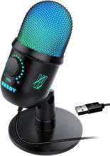 Load image into Gallery viewer, USB Microphone, RGB Condenser Computer Podcast Mic for PS4/5, PC Gamer, Mac, Streaming, Recording, Gaming, Plug &amp; Play, Mute Button, Volume Gain, Monitor, Noise Reduction, Online Chat
