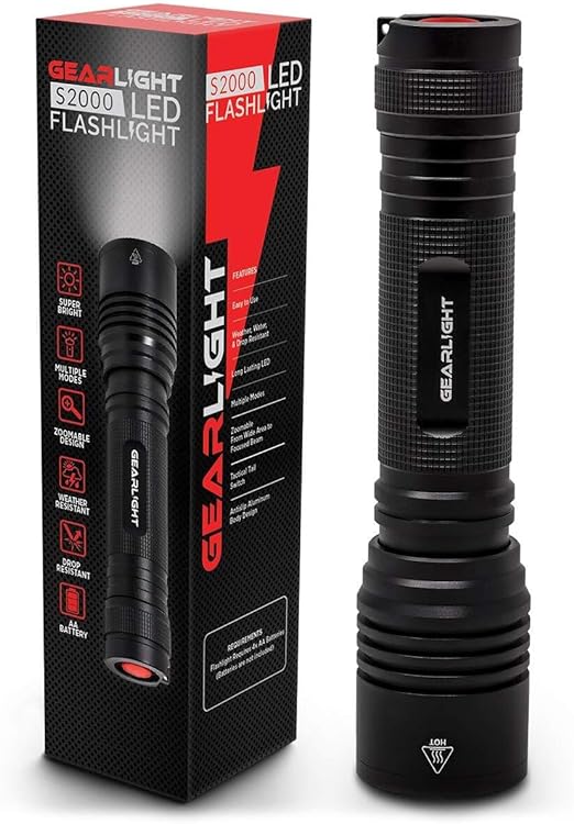 GearLight S2000 LED Flashlight High Lumens - Super Bright, Powerful, Mid-Size Tactical Flashlight for Outdoor Activity & Emergency Use