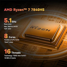 Load image into Gallery viewer, TRIGKEY Mini PC S7 Pro AMD Ryzen 7 7840HS 32GB SODIMM DDR5 4800Mhz 500GB M.2 PCIE4.0 X4(2280) HDMI 2.0+DP1.4+USB4.0 Triple High-Definition Display
