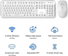 Load image into Gallery viewer, FOPETT V2020 Wireless Keyboard and Mouse Sets,White Retro Style Keyboard with Round Keycaps,2.4GHz Dropout-Free Connection Mouse with 3 Adjustable DPI,Long Battery Life for Windows,Notebook,PC
