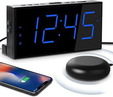 Load image into Gallery viewer, Loud Alarm Clock for Heavy Sleeper,Vibrating Alarm Clock for Hearing Impaired Deaf,Annoying Alarm Clock,USB Port,Dual Alarm with Snooze,7&quot; Large Dimmable LED Display,Battery Backup,Easy to Use,DST
