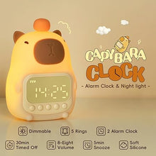 Load image into Gallery viewer, Capybara Alarm Clock with Night Light for Kids, Cute Alarm Clocks for Bedrooms Ok to Wake Clocks, Silicone Animal Tabletop Lamp for Teen Girls Boys
