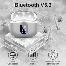 Load image into Gallery viewer, Wireless Earbuds Bluetooth 5.3 Headphones Bass Stereo Ear Buds with Noise Cancelling Mic LED Display in Ear Earphones IP7 Waterproof 36H Playtime for Laptop Pad Phones Sports Workout Grey
