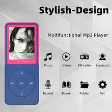 Load image into Gallery viewer, Mp3 Player with Bluetooth Music Players,Portable Walkman Mp3/Mp4 Players with Video,Voice Record,Fm Radio,E-Book,Photo Viewer,Alarm Clock,1.8&quot; HD Screen MP3 Player with SD Card Slot (Red 32GB)
