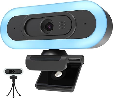 2K 50FPS Webcam for PC/Mac, Computer Camera with Fill RGB Lights, 2 Noise-Canceling Microphone, Autofocus and Tripod for Meeting, Live Streaming, Video Calls, Gaming, Works with Zoom, Skype, Teams