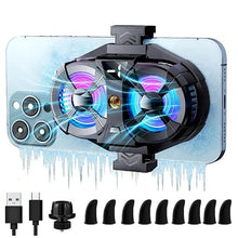Load image into Gallery viewer, Mobile Phone Cooler with RGB Backlight and Temp Display, Cellphone Cooling Fan with Dual Semi-Conductor Cooling Chip, Compatible for iPhones/Android Phone Width from 6 to 8 cm
