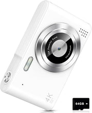 Load image into Gallery viewer, Digital Camera, UHD 4K Kids Camera, 48MP Point and Shoot Digital Cameras 16X Digital Zoom Anti Shake, Compact Portable Small Gift Camera for Kids Boys Girls Students, White
