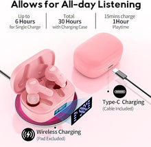 Load image into Gallery viewer, MOZOTER Bluetooth 5.3 Wireless Earbuds,Deep Bass Loud Sound Clear Call Noise Cancelling with 4 Microphones in-Ear Headphones with Wireless Charging Case Compatible for iPhone Android,Work -Pink01
