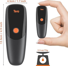 Load image into Gallery viewer, Tera Pro Extreme Performance 1D 2D QR Barcode Scanner Wireless Mini Portable Small 3-in-1 Compatible with Bluetooth &amp; 2.4G Wireless &amp; USB Wired Pocket Handheld Time Stamp Bar Code Reader Model 1300
