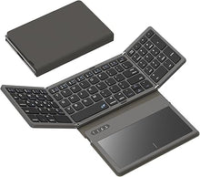 Load image into Gallery viewer, Foldable Bluetooth Keyboard, Portable Full Size Folding Keyboard with Large Touchpad, Numeric Keypad, PU Leather, Wireless Travel Keyboard for Windows iOS Android Mac(Grey)
