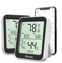 Load image into Gallery viewer, Govee Bluetooth Hygrometer Thermometer, Large LCD, Max/Min Records, 2-Year Data Storage - Black, 2 Pack
