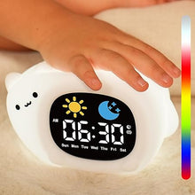 Load image into Gallery viewer, Vivilumens Kids Alarm Clock, Ok to Wake Clock for Kids, Cat-Shaped Cute Toddlers Touch Night Light for Boys Girls, Sleep Training Clocks with 6 White Noise Sound Machine
