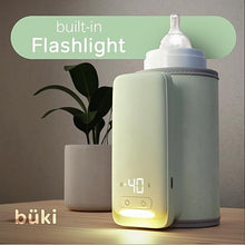 Load image into Gallery viewer, Büki Portable Bottle Warmer for Breastmilk or Baby Formula - Fast Heating + Leak-Proof + Adjustable Travel Warmer with Battery-Powered Temperature Display, Flashlight - 6000MAH Rechargeable Battery
