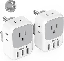 Load image into Gallery viewer, South Africa Plug Adapter 2 Pack, TESSAN Type M Travel Adaptor with 4 AC Outlets 3 USB Ports, US to South Africa Botswana Namibia Nepal Bhutan
