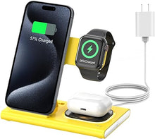 Load image into Gallery viewer, 3 in 1 Foldable Charging Station for Apple Products,Fast Wireless Charger Travel Dock Adapter&amp;Light for iPhone 16/15/14/13/12/11/X/XS,for iWatch 10/9/8/7/Ultra2/Ultra,for AirPods 4/3/2/Pro/2(Yellow)
