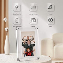 Load image into Gallery viewer, 7-inch Digital Picture Frame,Acrylic Video Frame with Auto Rotate Playback, 2GB Internal Memory and 1500mAh Battery, Supports 1024 * 600 Resolution, Ideal Desktop Decorations
