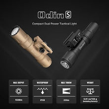 Load image into Gallery viewer, OLIGHT Odin S 1500 Lumens MLOK Rail Mounted Weaponlight Rechargeable Tactical Flashlight with Upgraded Remote Pressure Switch, 250 Meters Throw Distance, IPX8 Waterproof (Desert Tan)
