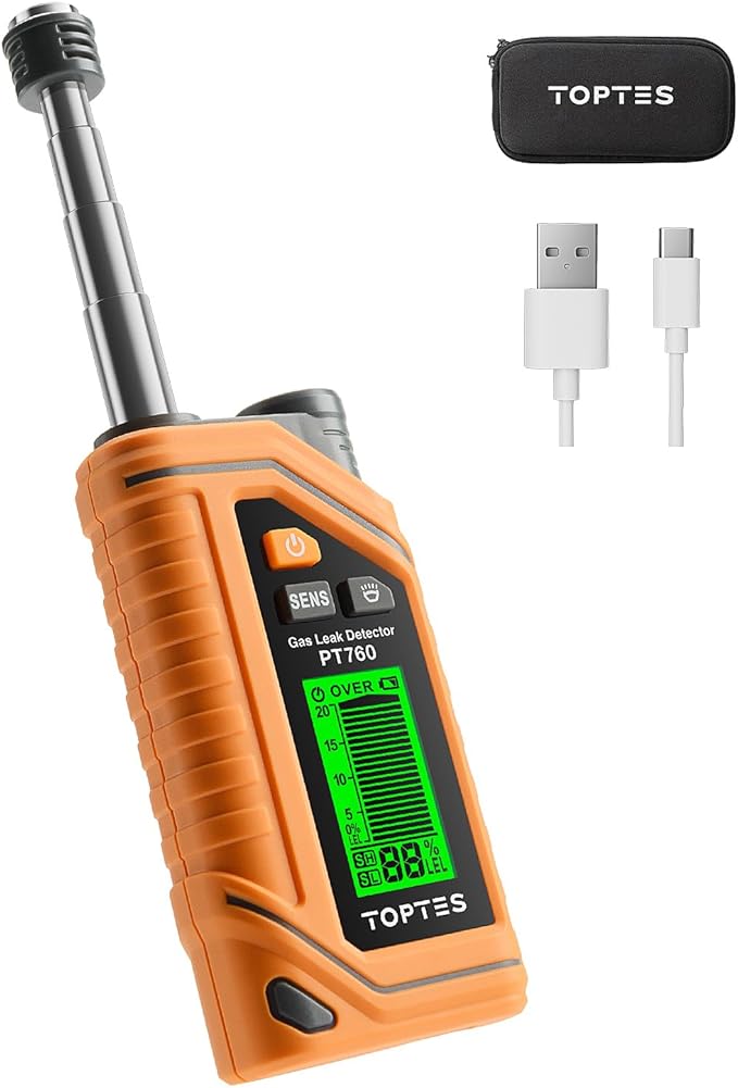 PT760 Rechargeable Natural Gas Detector, Gas Leak Detector with 12-inch Extendable Probe,%LEL Propane Leak Detector with Built-in Flashlight for Methane, Butane, Combustible Gas for Home, RV
