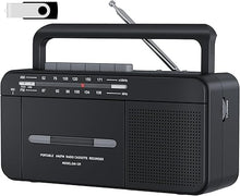 Load image into Gallery viewer, Cassette Tape Player Boombox, Audio Cassette to Digital Converter via USB, AM FM Radio Recorder, Record to Cassettes/U Disk, 6W Speaker and Earphone Jack, AC or Battery Powered,16GB USB
