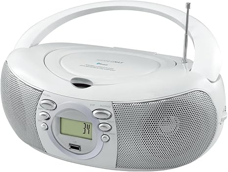 HANNLOMAX HX-321CD Portable CD/MP3 Boombox, AM/FM Radio, Bluetooth, USB Port for MP3 Playback, Aux-in, LCD Display, AC/DC Dual Power Source. (White)