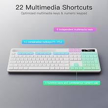 Load image into Gallery viewer, Wireless Keyboard and Mouse Combo, Soueto 2.4G Full-Sized Computer Keyboard with Phone Tablet Holder, 22 Multimedia Shortcuts, Numeric Keypad, 6 Button Silent Mouse for Windows, Mac (White)
