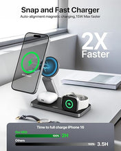 Load image into Gallery viewer, Foldable 3 in 1 Wireless Charging Station for Apple Compatible with Magsafe Charger Stand,Magnetic Wireless Charger Station for iPhone 16 15 14 13 12 Series,Airpods Pro,Apple Watch(Carbon Black)
