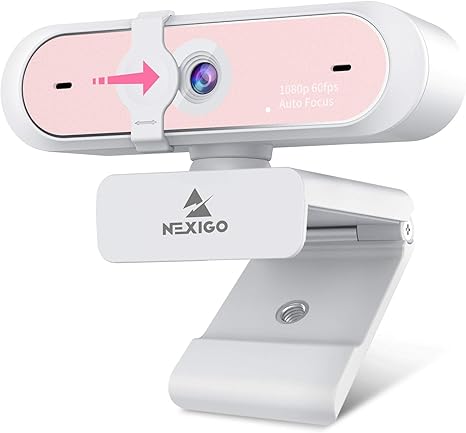 NexiGo N660P 1080P 60FPS Webcam with Software Control, Dual Microphone & Cover, Autofocus, HD USB Computer Web Camera, for OBS/Zoom/Skype/FaceTime/Teams/Twitch, Pink