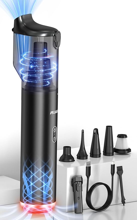 ruwa Car Vacuum Cleaner Handheld Vacuum Cordless, Hand Vacuum Rechargeable with 14000PA High Power, 2 Speeds, 300ml Dust Cup, Lightweight, Portable Mini Vacuum for Car, Home and Pet Hair(Black)