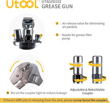 Load image into Gallery viewer, UTOOL Grease Gun, 8000 PSI Heavy Duty Pistol Grip Grease Gun Kit with 14 oz Capacity, 18 Inch Resin Flex Hose, 2 Basic Coupler, 2 Extension Rigid Pipe and 1 Sharp Type Nozzle, Argent Matte Finish
