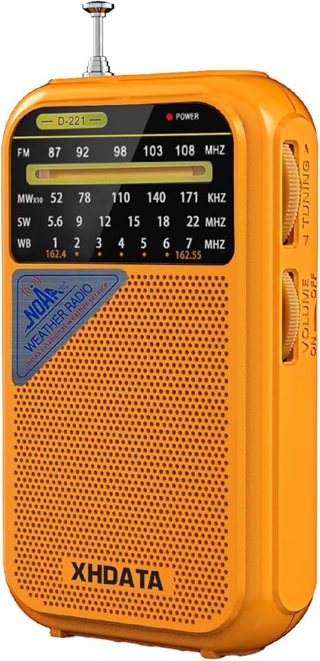 D221 NOAA Weather Radio Portable AM FM Shortwave Radio Receiver, 2 AA Battery Operated, Transistor Radio with Excellent Reception for Emergency, Hurricane, Gift, Walking and Home (Orange)