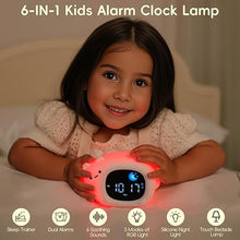 Load image into Gallery viewer, Vivilumens Kids Alarm Clock, Ok to Wake Clock for Kids, Cat-Shaped Cute Toddlers Touch Night Light for Boys Girls, Sleep Training Clocks with 6 White Noise Sound Machine
