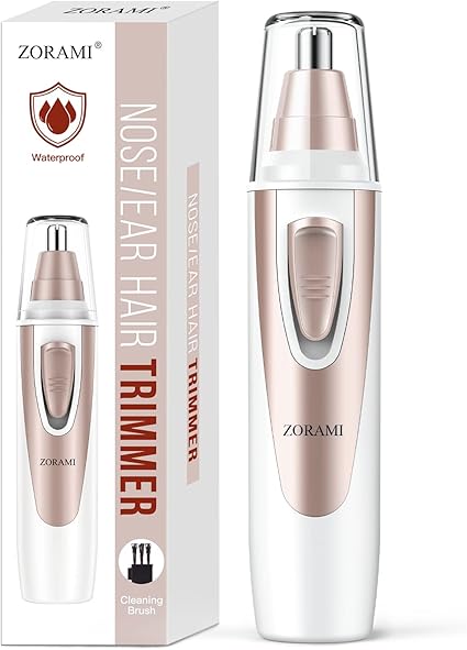 Ear and Nose Hair Trimmer Clipper - 2024 Professional Painless Eyebrow & Facial Hair Trimmer for Men Women, Battery-Operated Trimmer with IPX7 Waterproof, Dual Edge Blades for Easy Cleansing Pink