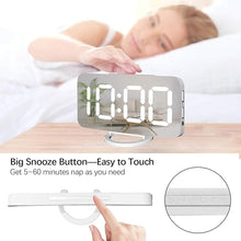 Load image into Gallery viewer, Miowachi Digital Alarm Clock,Large Mirrored LED Clock,Snooze,Dim Night Light 2 USB Charger Ports Desk Alarm Clocks for Bedroom Decor (White)
