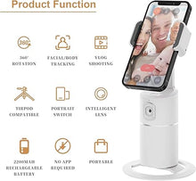 Load image into Gallery viewer, Auto Tracking Phone Holder,360° Rotation Face Body Track Mount,Tracking Tripod for Vlog Shooting Live Streaming,Build-in Battery,No APP Required(White)…
