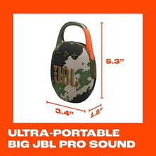 Load image into Gallery viewer, JBL Clip 5 - Ultra-Portable, Waterproof &amp; Dustproof Bluetooth Speaker, Big Pro Sound with Punchy bass, Integrated Carabiner, Up to 12 Hours of Play, Made in Part with Recycled Materials (Squad)
