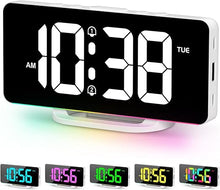 Load image into Gallery viewer, Digital Alarm Clock with Colorful Dynamic RGB Night Light,Volume/Color Adjustable,USB-C Charger Port,7" LED Large Display Nightstand Clock for Kids Teens Boys Girls Bedroom(White)
