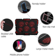 Load image into Gallery viewer, Laptop Cooling Pad, Laptop Cooler with 6 Quiet Led Fans for 15.6-17 Inch Laptop Cooling Fan Stand, Portable Ultra Slim USB Powered Gaming Laptop Cooling Pad, Switch Control Fan Speed Function (Red)
