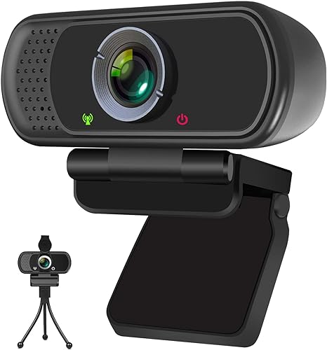 Full HD 1080P Webcam with Privacy Shutter and Tripod, Pro Streaming Web Camera with Microphone, Widescreen USB Computer Camera for Laptop Desktop