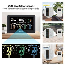 Load image into Gallery viewer, Wireless Radio Weather Station with 3 Outdoor Sensors Indoor Outdoor LCD Digital Thermometer Hygrometer Barometer with WWVB,Alarm Clock,Weather Forecast,Moon Phase,Sunrise and Sunset Time
