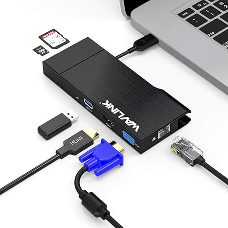 WAVLINK USB to HDMI VAG Adapter Dual Monitors,Universal Laptop Docking Station with HDMI VGA USB LAN for M1/M2 Mac, Windows, ChromeOS, Android 7.1+